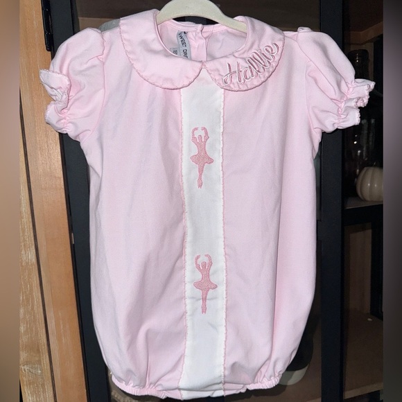 Hallie ballet bubble romper smock frenchknot ballerina collar monogram baby girl - Picture 1 of 6